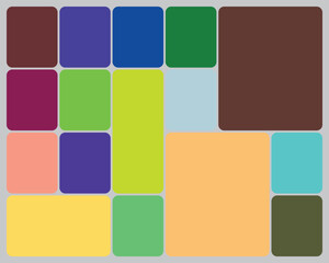 Colorful rounded rectangular tiles forming abstract mosaic pattern on grey