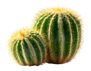 Two desert cacti, one large, one small, close-up