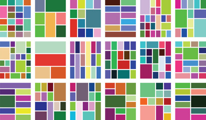 Vibrant geometric abstract art mosaic of colorful rectangle shapes background