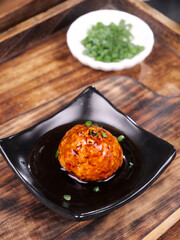 Chinese Braised Lions Head Meatball Yangzhou Style Traditional Banquet Dish with Green Onions