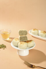 Traditional Green Bean Cake Dessert Old Fashioned Asian Pastry Sweet Treat Display
