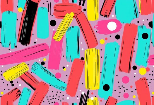 Funky abstract seamless vector pattern with bold brush strokes, doodles, and dots in a pop art style,  playful,  design