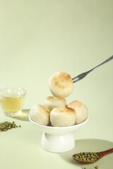 Traditional Green Bean Cakes Asian Dessert with Tea Old Fashioned Sweet Treats Food Photography