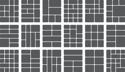 Set of eighteen diverse photo grid collage templates with rounded corners