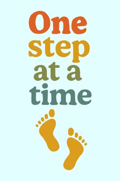 Motivational quote with footprints and typography encouraging progress