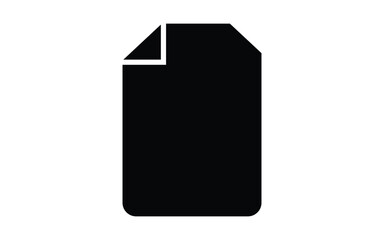 Black document icon, flat design with folded corner on white