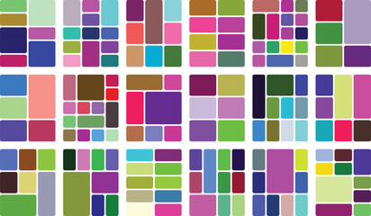 Vibrant multicolored geometric abstract background of rounded rectangles.