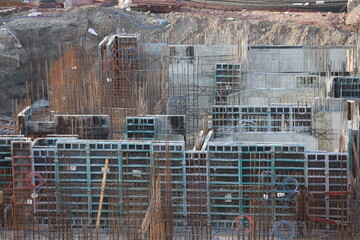 Concrete grid foundation with steel rebars