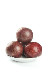 Fresh Red Passion Fruits on White Plate - Tropical Exotic Fruit Food Photography