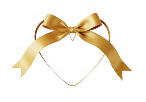 Golden satin ribbon bow forming a heart shape, elegant festive gift decoration symbol isolated. isolated on transparent background