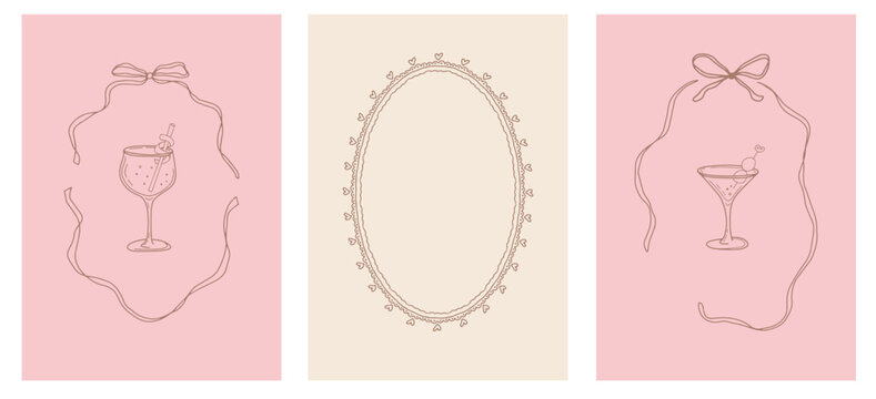Minimalistic hand-drawn cocktail frames with delicate details. Ideal for posters, cards, or festive branding.