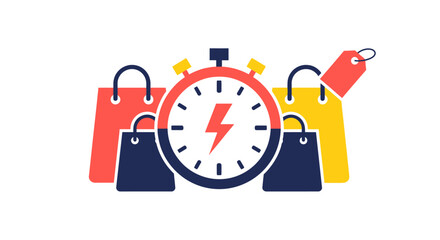 Flash Sale Countdown Timer Icon — Flat E-Commerce Marketing Vector