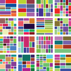 Dynamic composition of various bright colored geometric shapes background