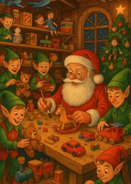 Santa workshop elves toys joy