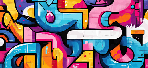 Fototapeta premium Colorful abstract urban street art graffiti mural with vibrant geometric shapes and bold lines in flat minimalistic vector style illustration artwork