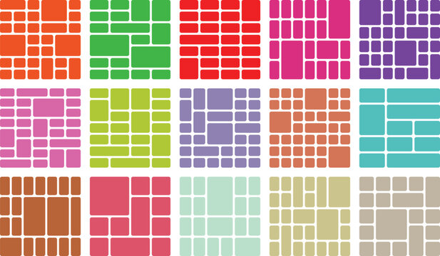 Geometric multi-color abstract rounded rectangle grid layouts for design