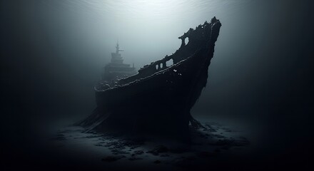 Fototapeta premium Colossal petrified shipwreck on abyssal plain