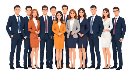 Obraz premium A diverse group of business professionals, men and women, posing together in a studio setting, isolated on transparent background