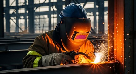 A Welder's Spark Construction Site Precision in Progress