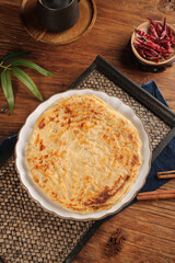 Deep Fried Lamb Cake Xianghe Style Traditional Asian Cuisine Wooden Serving Tray Kitchen Food Photography