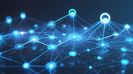 Abstract glowing blue network of interconnected nodes and lines