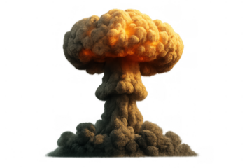 Mushroom cloud forming from a large nuclear explosion, showing destructive power on a transparent background