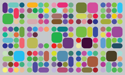 Abstract vibrant multi-colored shapes composition on light gray textured