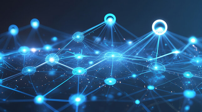 Abstract glowing blue network of interconnected nodes and lines