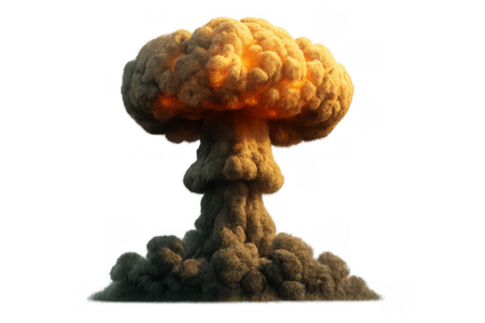Mushroom cloud forming from a large nuclear explosion, showing destructive power on a transparent background