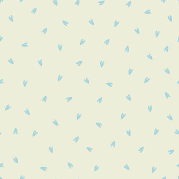 Hand drawn blue hearts, seamless pattern. Vector illusatration with snal blue hearts on light background.