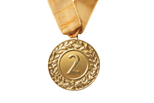 Gold medal with ribbon, second place