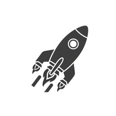 Rocket ship launching with flames silhouette isolated on white background