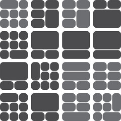 Abstract geometric pattern of rounded rectangles and squares in shades of gray.