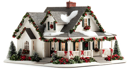 christmas house in the snow isolated on white background