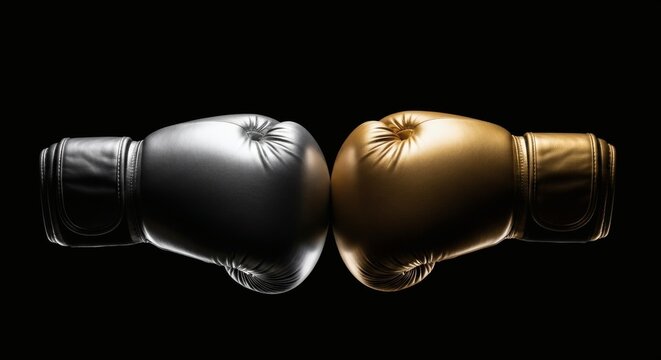 Boxing Match Golden Ambition vs Silver Lining on Black Backdrop. - Powered by Adobe