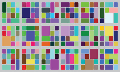 Colorful geometric abstract pattern of rounded rectangles on a gray background