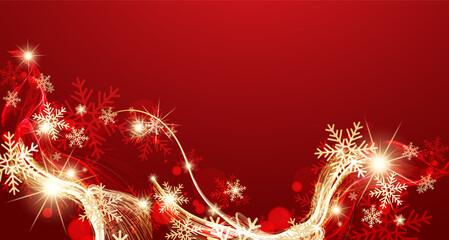 Festive New Year background. Abstract wave with golden snowflakes.