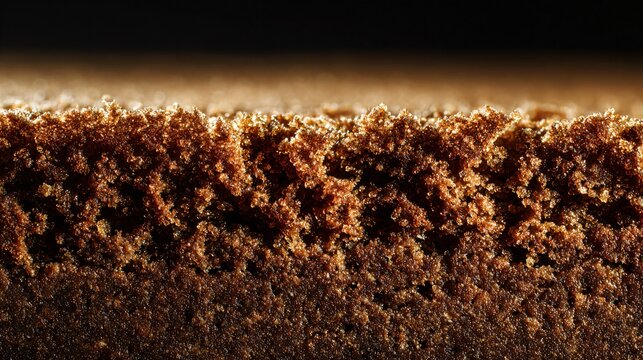 A macro texture of gingerbread crust, strong side light