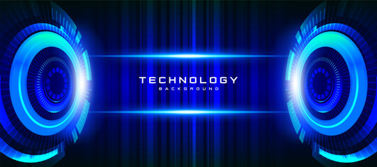 Futuristic technology background with glowing blue digital rings and neon light effects. Perfect for innovation, AI, cybersecurity, and modern tech presentations