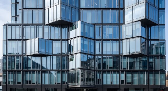 Modern architecture facade of a glass building with unique design and geometric patterns in the city area - Powered by Adobe