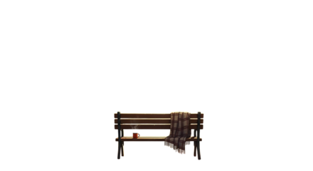 Bench with blanket and cup isolated on transparent background, a cozy outdoor scene