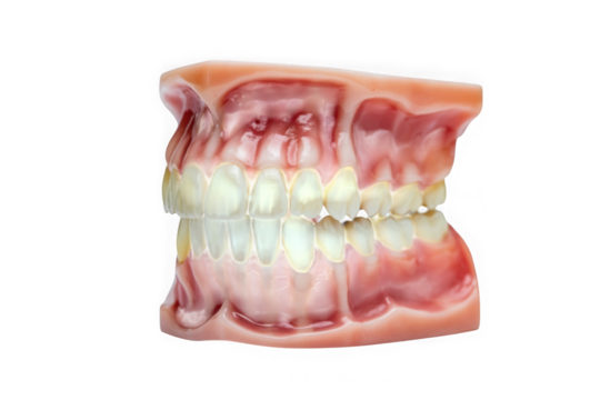 Detailed dental anatomy model showcasing human teeth and gums for educational study. isolated on transparent background