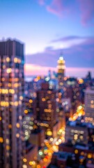 Blurred city skyline glows under a twilight sky