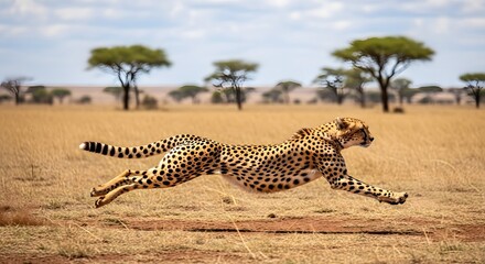 Cheetah running fast in african savanna wildlife photography safari animal predator nature landscape wild cat