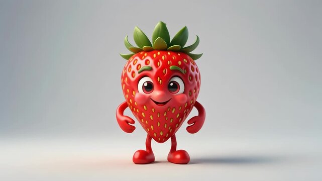 Full-body strawberry-shaped character on white baground