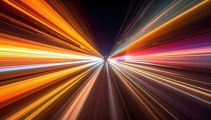 Blurry lights streak at speed, orange & violet night scene