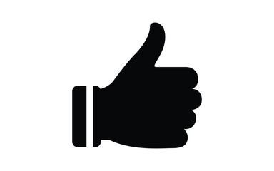 Simple black thumbs up symbol of approval on white background