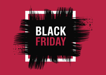 Fototapeta premium Black Friday Grunge Square Banner – Red, Black and White Brush Stroke Design with Square Frame, Bold Vector Sale Poster for Store Promotion and Marketing