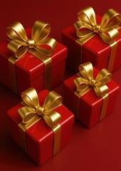 Obraz premium Elegant red gifts with bows