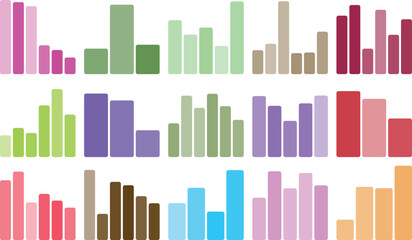 Diverse colorful bar charts for data visualization statistics analysis infographic